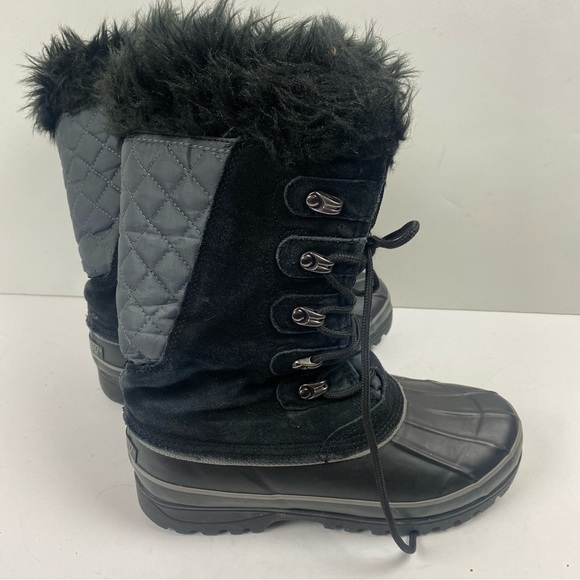 Khombu Nordic 2 Black Gray Winter Snow Tall Boots Lace-up Faux Fur Suede Size 7 - Picture 10 of 14
